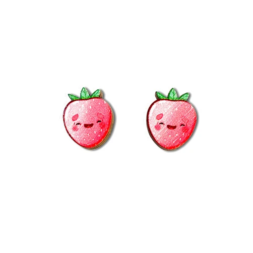 PeachyApricot Kawaii Strawberry Earrings Cute Fruit Food Hypoallergenic Jewelry