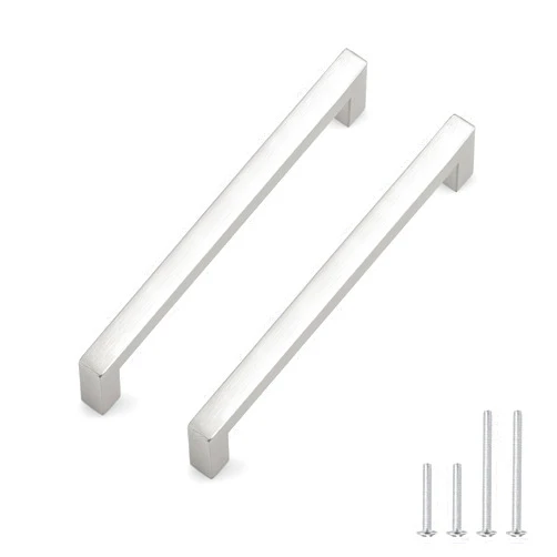 Probrico 5 Pack Hole Centers 6.25inch Brushed Satin Nickel Cabinet Handles, Stainless Steel Kitchen Drawer Pulls,Square Corner Bar Dresser Pull Handle 6.75inch Length