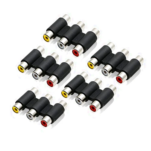 Rgzhihuifz RCA Coupler 5 Pack Audio Video Female to Female Connector 3-RCA Jacks to 3-RCA Jacks Adapter Jointer - White/Red/Yellow