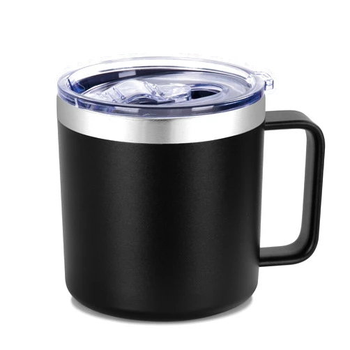 VEGOND 14 oz Insulated Coffee Mug with Handle, Stainless Steel Travel Coffee Mug with Lid, Double Wall Vacuum Metal Coffee Cup, Coffee Tumbler Powder Coated, Black 1 Pack