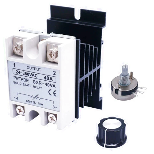 TWTADE SSR-25VA 500K ohm 1/4W to 380VAC 25A Single Phase Solid State Relay Resistance Voltage Regulator Authorized+Heat Sink+Potentiometer+A knob SSR-25VA