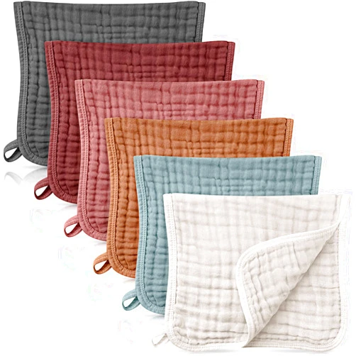 Irenare 6 Pieces Large 20 x 10 Inch Burp Cloths Multi-Colors Muslin Washcloths Baby Burping Diapers 6 Absorbent