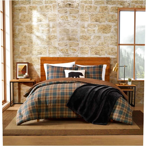 Eddie Bauer - King Comforter Set, Soft & Smooth Printed Bedding with Solid Reverse, 3 Piece Bed Set with Matching Pillowcases (Huntley Plaid Brown)
