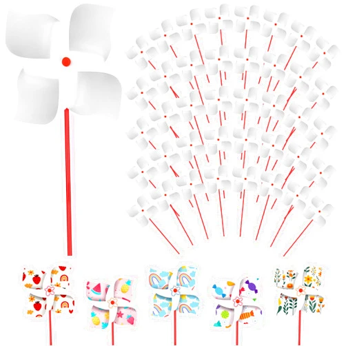 Sabary 148 Pcs Spring Crafts Color Your Own Paper Pinwheel White Blank Paper Pin Wheels with Crayons DIY Wind Spinners Bulk Crafts for Kids Easter School Work Home March Craft Activities