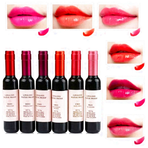 Anshka 6 Colors/Set Wine Lipstick Matte Long Lasting Waterproof Lip Tint Set, Lady Long Lasting Make Up Gloss Matte Lip Tint Wine Bottle Cover, Waterproof Valentine's Day Idea Gift Kit (RD01)