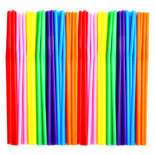ALINK 100pcs Assorted Colored Plastic Disposable Drinking Straws, 10.2 inch Long Bendy Party Straws