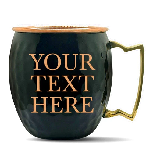 MerchSalad Personalized Custom Copper Moscow Mule with Hammered Painted Finish - Engraved Bar Style Mug 100% Copper Cup with Custom Letter Name Engraving, Brass Handle | 18 oz, Black