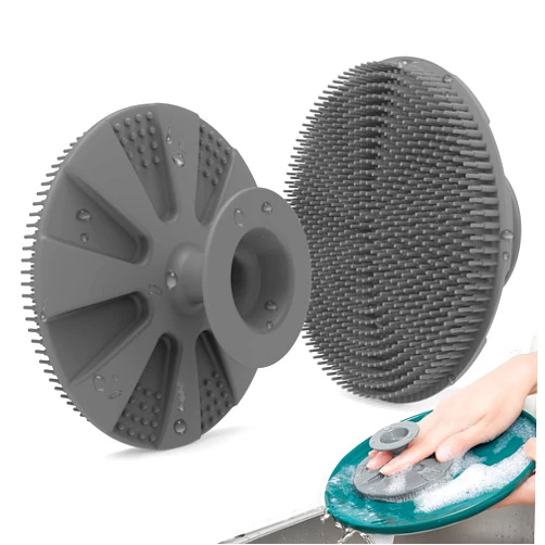 BEAUTAIL Silicone Sponge, BEAUTAIL Non-Scratch Scrub Sponges for Washing Dishes, Kitchen Fruit Vegetable Cleaning Brush, Long Lasting and Reusable Dishwashing Scrubber, Suction Up Hang Designed, 1 Pack, Gray