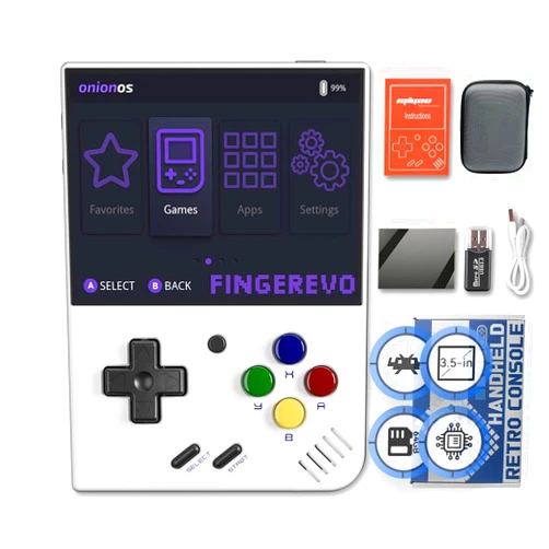 FINGEREVO Miyoo Mini Plus OnionOS Handheld Game Console 3.5-inch 640*480 Screen 3000mAh Miyoo-Mini+ with Portable Case White