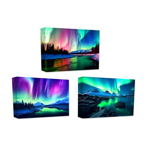 CCWACPP Aurora Borealis Canvas Wall Art 3 Panels Northern Lights Wall Decor Forest Lakes Snow Mountain Pictures Print Decor Frame (Aurora Borealis - 3, 11x14inchx3Pcs)