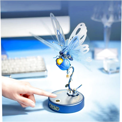 ROBOTIME MI05B Starry Blue Mechanical Butterfly Plastic Model, 79 Pieces 3D Puzzle Kit for Beginners, Birthday