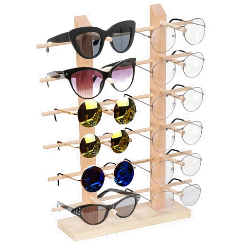 Odowalker Wooden Sunglass Rack, 12 Pair Wood Sunglass Display Stand Frame Glasses Holder Organizer for Home or Glasses Shop Display,16.81 x 13.58 x 5.62 inches (6 Tier)