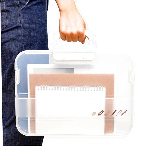 Lemical Portable Plastic Transparent File Boxes with Handle A4 Large Capacity Heavy Duty File Boxes Plastic Transparent Paper Storage Boxes Portable Documents Case Storage Boxes File Organizer Boxes