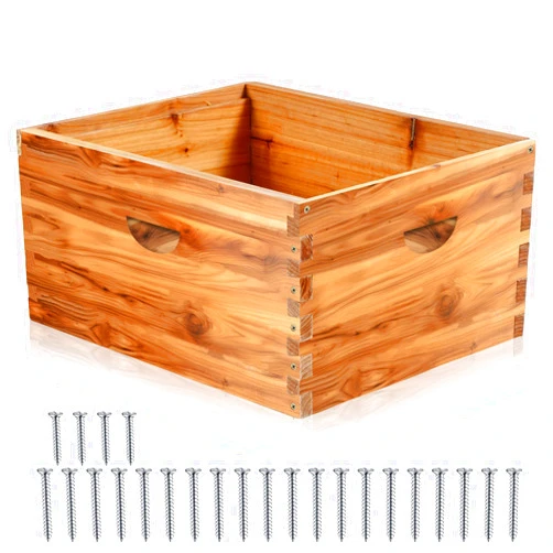 Colingmill Deep Bee Box for 10 Frame Unassembled Hive Box Brood Boxes with Wax Coating, Beekeeping Beehive Box with 12 Pcs Screws, Dipped in Beeswax