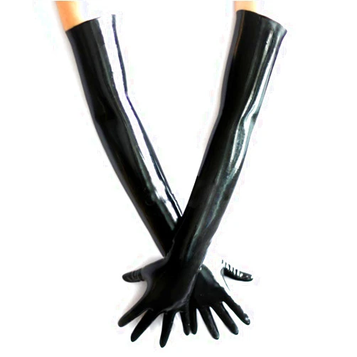 EXLATEX Latex Rubber Black Long Gloves Club Outfits Accessory Plus Size