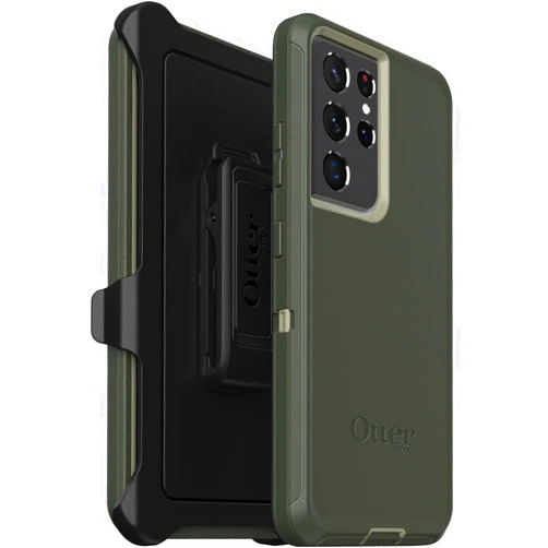 OtterBox Galaxy S21 Ultra 5G (Only) - Defender Series Screenless Edition Case - Lichen The Trek (Green) - Holster Clip Included - Non-Retail Packaging