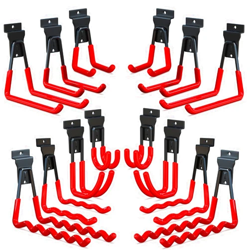 3-H Slatwall Accessories 14 Pack, Slatwall Hooks & Hangers 7 Sizes, Slat Wall Hanging Hooks, Proslat Accessories for Garage Wall Panels Organzing Garden Tools Chairs Ladder(Red)