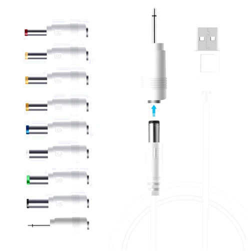 LANMU DC 5V Power Cord, USB to 5V DC Power Cable Charging Cord with 9 Adapters (6.4 * 4.4mm, 6.3 * 3.0mm, 5.5 * 2.5mm, 5.5 * 2.1mm, 5.5 * 1.7 mm, 4.8 * 1.7 mm, 4.0 * 1.7 mm, 3.5 * 1.35 mm, 2.5mm)