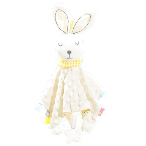 Zooawa Loveys for Babies, Security Blanket Soft Stuffed Animal Bunny Lovey Unisex Lovie Baby Stuff Snuggle Blanket with Tags Teether Bells, Soothing Plush Toys Baby Gift for Newborn, White Rabbit