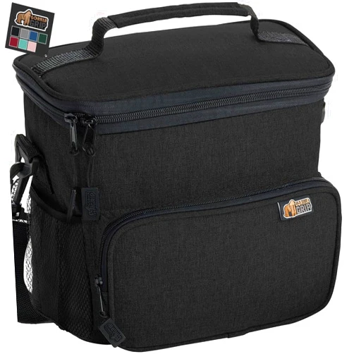 GORILLA GRIP Reusable Insulated Lunch Box Bag for Women Men, Large Leakproof Soft Cooler Bags, Multiple Compartments, Mesh Pockets, Adjustable Strap, Food Tote Keeps Drinks Cold, 8L, 10x9, Black