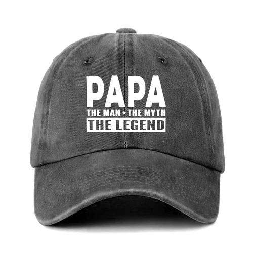 GOSJINNK Funny Papa Distressed Washed Black Baseball Caps Papa The Man The Myth The Legend White Printed Hats Classic Cotton Adjustable Baseball Hats Great Birthday Gifts for Men Father Husband