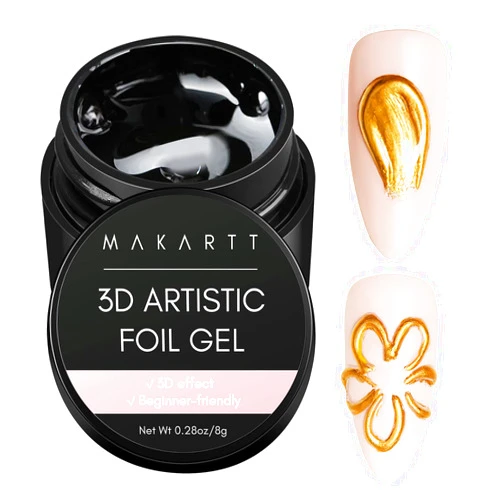 Makartt 3D Nail Foil Glue, 8ml Foil Transfer Gel Foil Adhesive Glue for Nail Foil Sheets, Nail Foil Kit for 3D Gel Nail Art Linear/Shell/Ripple Design Manicure Salon DIY UV Lamp Required