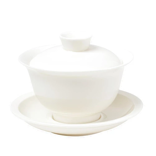 SILINE Classic China 200ml Chunky Gaiwan Tea Bowl Set,Dehua Suet Jade Porcelain Teacup for Brew Kung Fu Tea