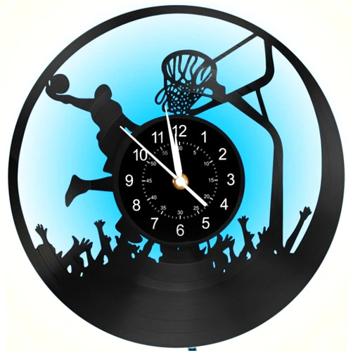 BOVIZIPY Basketball Sports Wall Clock,12 Inch Vinyl Record Clocks Home Art Decor Night Lamp 7-Color Luminous LED Wall Clock,Gifts to Sports Lovers/Basketball Fans/Men/boy.Black Glue Art Decor Gift.