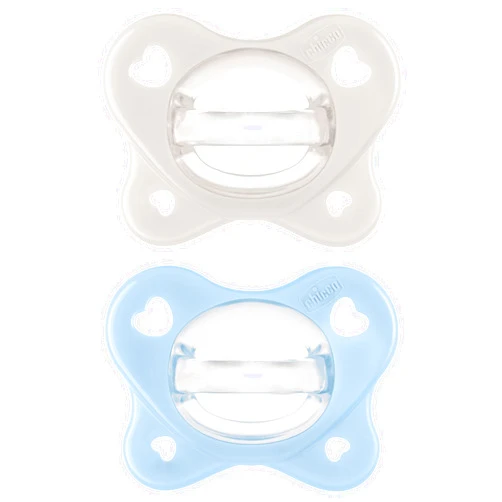Chicco PhysioForma® Dual Soft One-Piece Orthodontic Silicone Pacifier for Babies 2-6 Months | BPA & Latex Free | Reusable Case | Pearl/Sky, 2pk