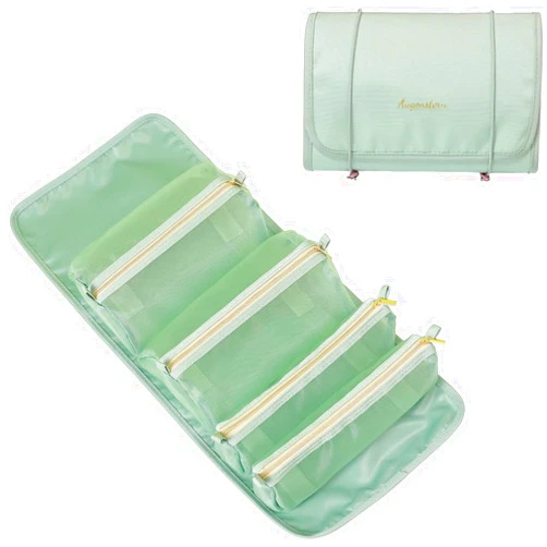MONEBI JOYBOS 4-In-1 Detachable and Foldable Makeup Bag, Waterproofed Cosmetic Mesh Bag, Suitable for Travel Cases, Green