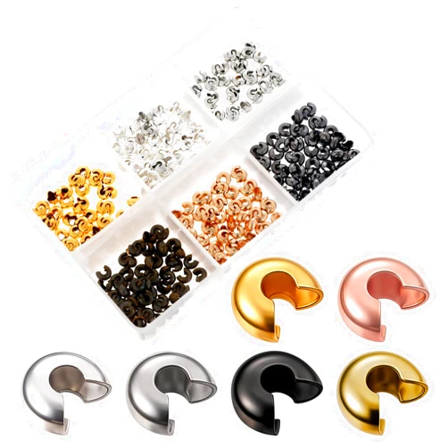 Aiyorse 300Pcs Crimp Bead Covers, 4mm Crimp Beads Knot Covers with 1 Tweezers, Half Round Open Crimp Beads Knot Covers, Small Beads for DIY Jewelry Craft Making, Multicolor