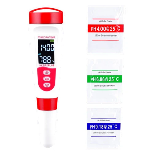 INKBIRDPLUS pH Meter, Digital 4 in 1 PH EC TDS Temp Meter for Water Hydroponics, Waterproof and EC PPM Water Tester with Backlight for Laboratory, Nutrients Growing, Household Drinking, Pool, Aquarium