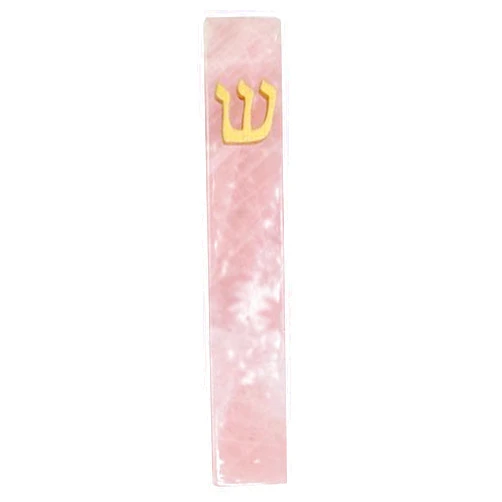A&S Mezuzot Quartz Mezuzah Case with Engraved Shin Design Easy Peel and Stick Judaica Door Mezuza (Pink+Gold, 6 Inches)