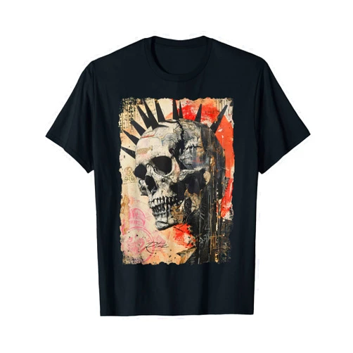 RTUZ Vintage Graffiti Biker Rocker Skull Punk Horror Skull T-Shirt