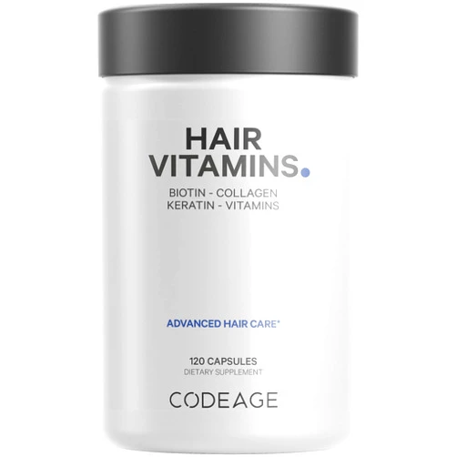 Codeage Hair Vitamins 10000 mcg Biotin, Keratin, Collagen, Vitamin A, B12, C, D3, E, Zinc, Inositol - Hair Care Support for Strength, Thickness Growth - Healthy Hair Supplement Pills - 120 Capsules
