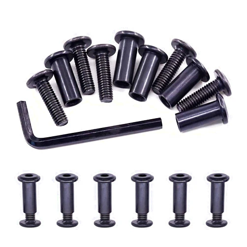 Swpeet 25Pcs M6x20mm Carbon Steel Black Hex Drive Socket Cap Bolts Barrel Nuts Assortment Kit with 1Pcs Allen Wrench, Screw Post Fit for Furniture Countsunk Belt Buckle Leather Binding Bolts