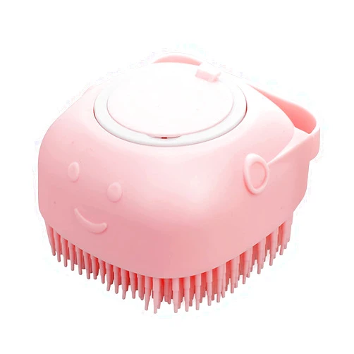 AllStyle By Patel Dog Cat Bath Brush Comb Silicone Rubber Dog Grooming Brush Silicone Puppy Massage Brush Hair Fur Grooming Cleaning Brush Soft Shampoo Dispenser (Pink - Upgraded)