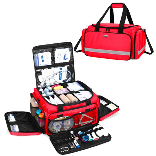 Trunab First Responder Bag Empty, Professional Medical Supplies Bag First Aid Kits Bag with Inner Dividers for Home Health Nurse, Community Care, EMT, EMS, Bag Only, Red - Patented Design
