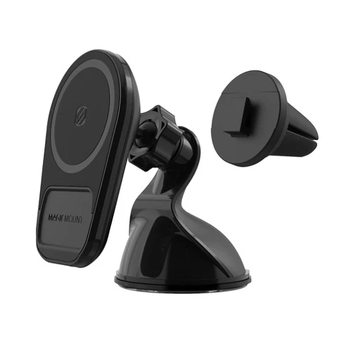 Scosche MQ5WDV-1 MagicMount Pro Charge5 Window/Dash/Vent 15W Magnetic, Qi-Certified, Wireless Charging Phone Mount, Cell Phone Holder for Car Compatible with MagSafe, iPhone, Galaxy and Qi Devices