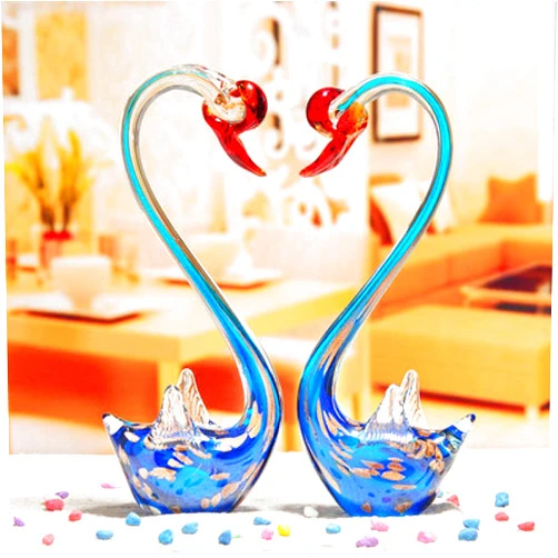 SDFUI FENGWXINW Sculptures Statues Ornaments Figurine Collectible Figurines Hand Blown Glass Swan Statue Table Decoration Sculpture Animal Paper Glass Crafts Wedding Engagement New House Decoration Gift-C