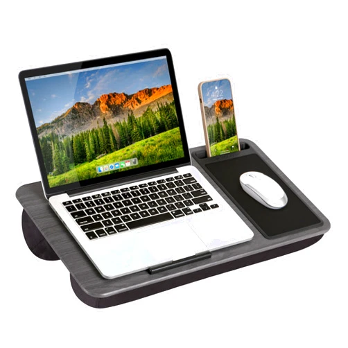 LAPGEAR Home Office Lap Desk with Device Ledge, Mouse Pad, and Phone Holder - Gray Woodgrain - Fits up to 15.6 Inch Laptops - Style No. 91545
