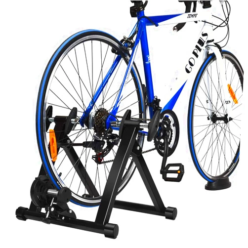 Goplus Bike Trainers for Indoor Riding, Folding Stationary Bike Stand with Magnetic Flywheel for Bicycle Cycling Training, 26’’ - 28’’ Wheels Road & Mountain Bikes