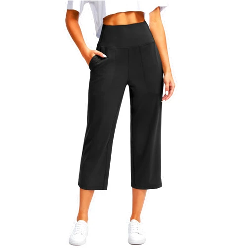 G Gradual Women's Wide Leg Capri Pants with Pockets Tummy Control High Waist Yoga Dress Crop Pants for Women