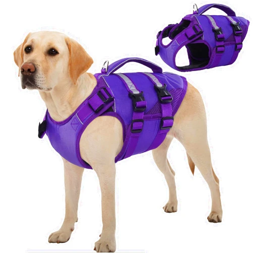 Kuoser Dog Life Jacket, High Flotation Dog Life Vest for Swimming Boating, Adjustable Ripstop Dog Lifesaver for Small Medium and Large Dogs, Reflective Safety Pet Life Preserver with Rescue Handle