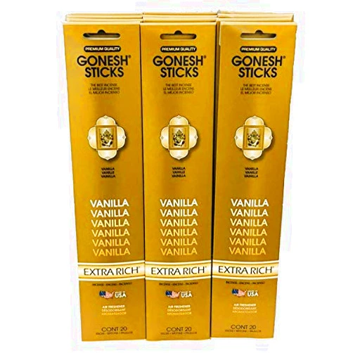 Gonesh Incense Sticks Extra Rich Collection: Vanilla 12 Pack (20 Sticks/Pack)