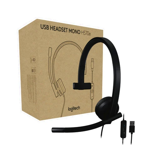 Logitech H570e USB Headset with Microphone for PC and Mac, USB-A Wired Headset with Mono Sound, Noise-Canceling Mics and Inline Controls, Certified for Microsoft Teams, Black