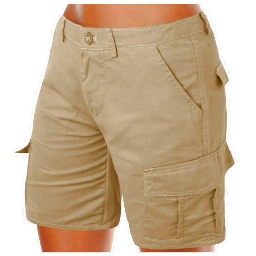 Generic Askedwayu Women's Loose Solid Color Mini Pant Summer Beach Shorts Buttons Short Hot Pants Cargo Shorts Summer Shorts
