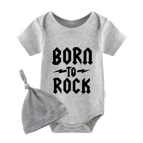 YSCULBUTOL Baby Twins Bodysuits Born To Rock Infant Baby Clothes Unisex Twin Romper Cute Outfits With Hat