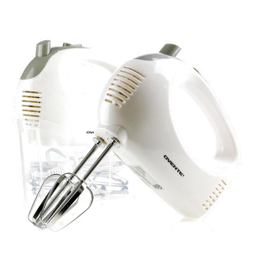 OVENTE 5-Speed Electric Hand Mixer with Stainless Steel Mixing Whisk, Snap-On Storage Case, Portable & Lightweight 150W Motor, Compact Handheld Mixer for Baking, Blending or Cooking, White HM151W