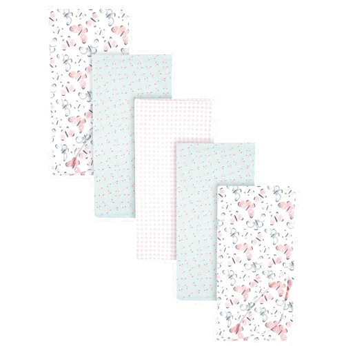 Gerber Girls Newborn Infant Baby Toddler Nursery 100% Cotton Flannel Receiving Swaddle Blanket, Butterfly White, Pack of 5